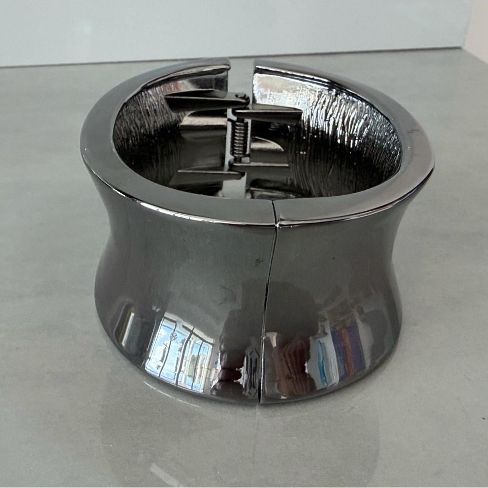 Bold Polished Gunmetal Tone, Wide Cuff Statement Bracelet - Picture 5 of 8
